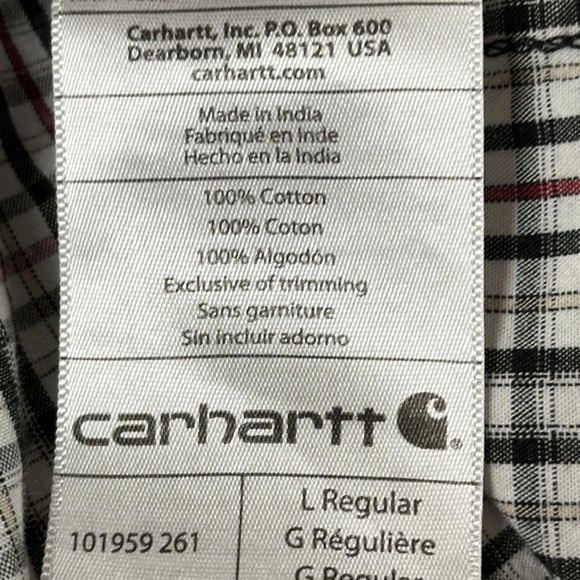 Carhartt Men’s Relaxed Fit Gray/ maroon Plaid Button down shirt size L  Cotton - Picture 7 of 7